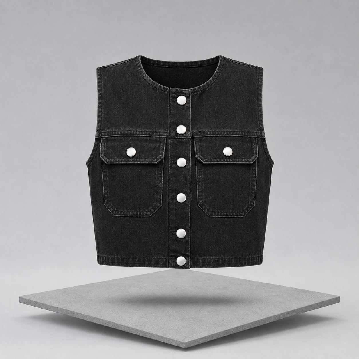 Button-Up Sleeveless Denim Vest