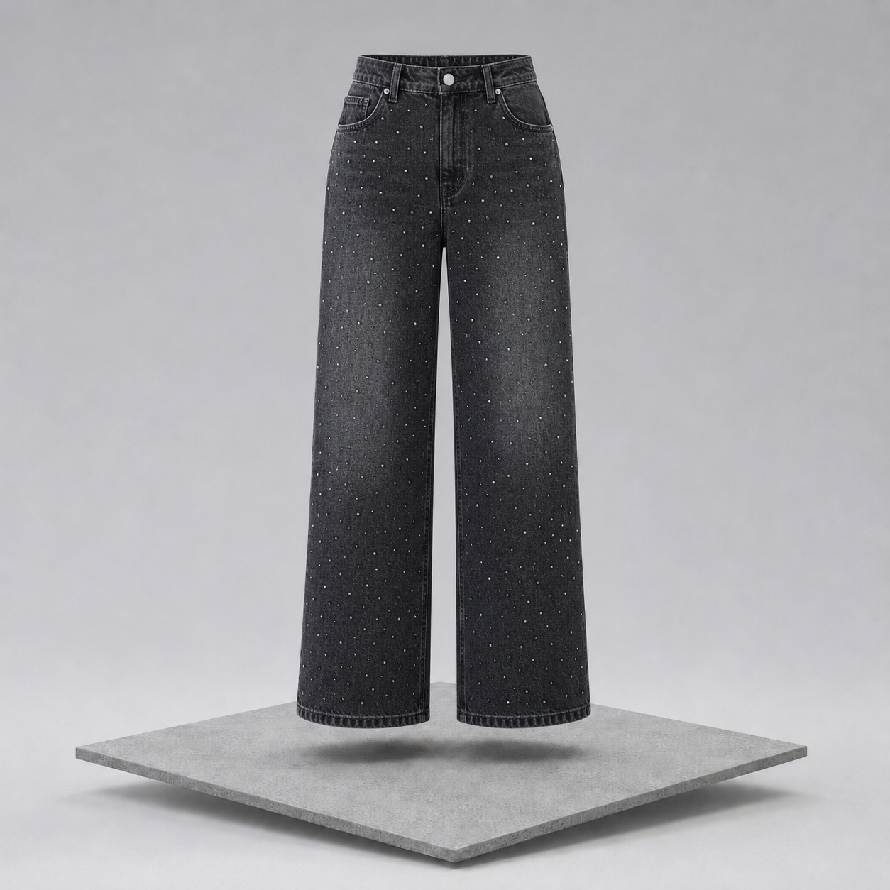Rhinestone Embellished Wide-Leg Jeans