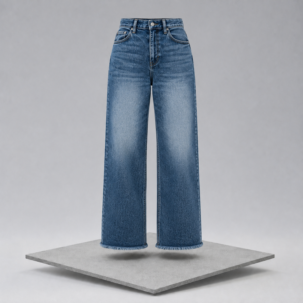 Frayed Hem High-Waisted Wide Leg Jeans