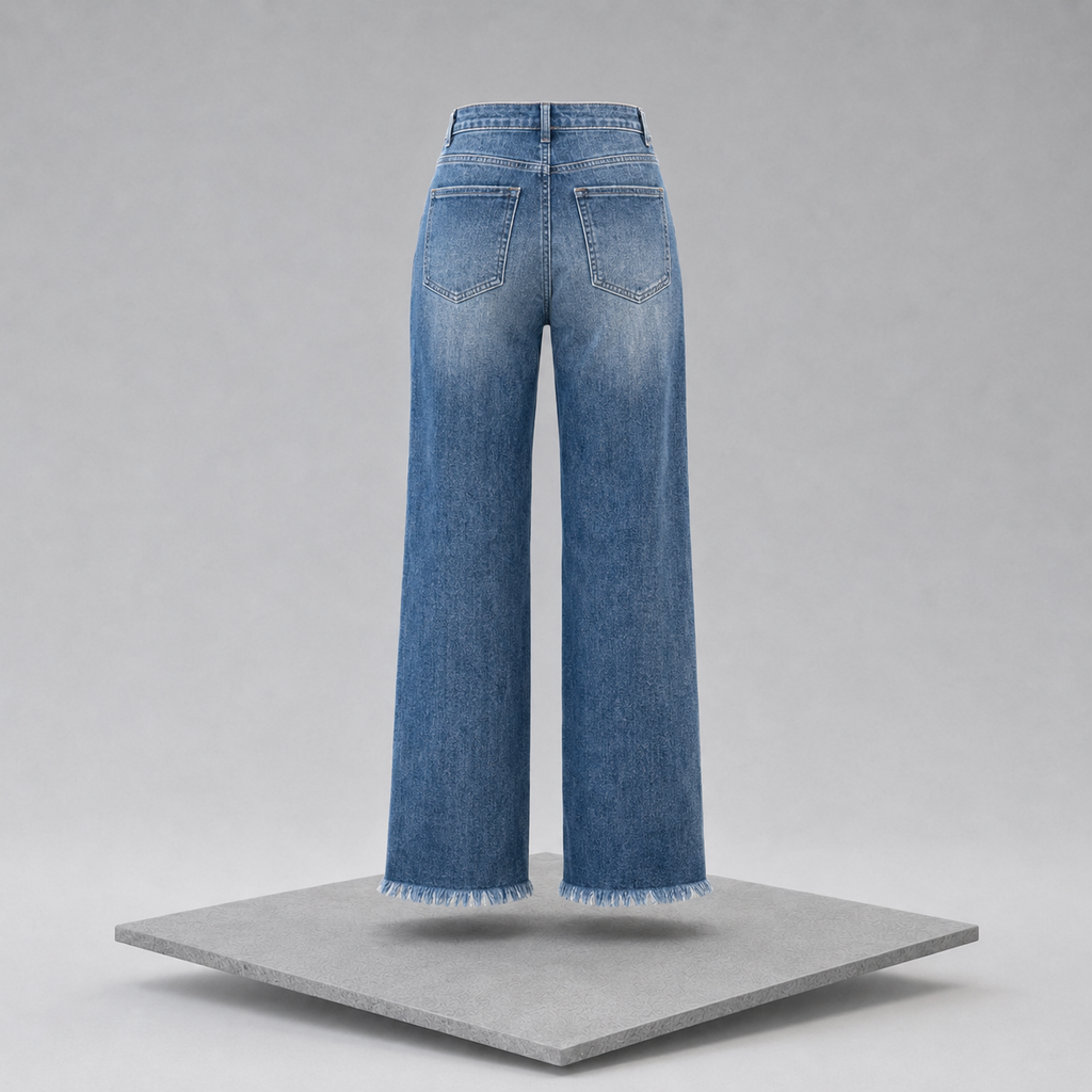 Frayed Hem High-Waisted Wide Leg Jeans