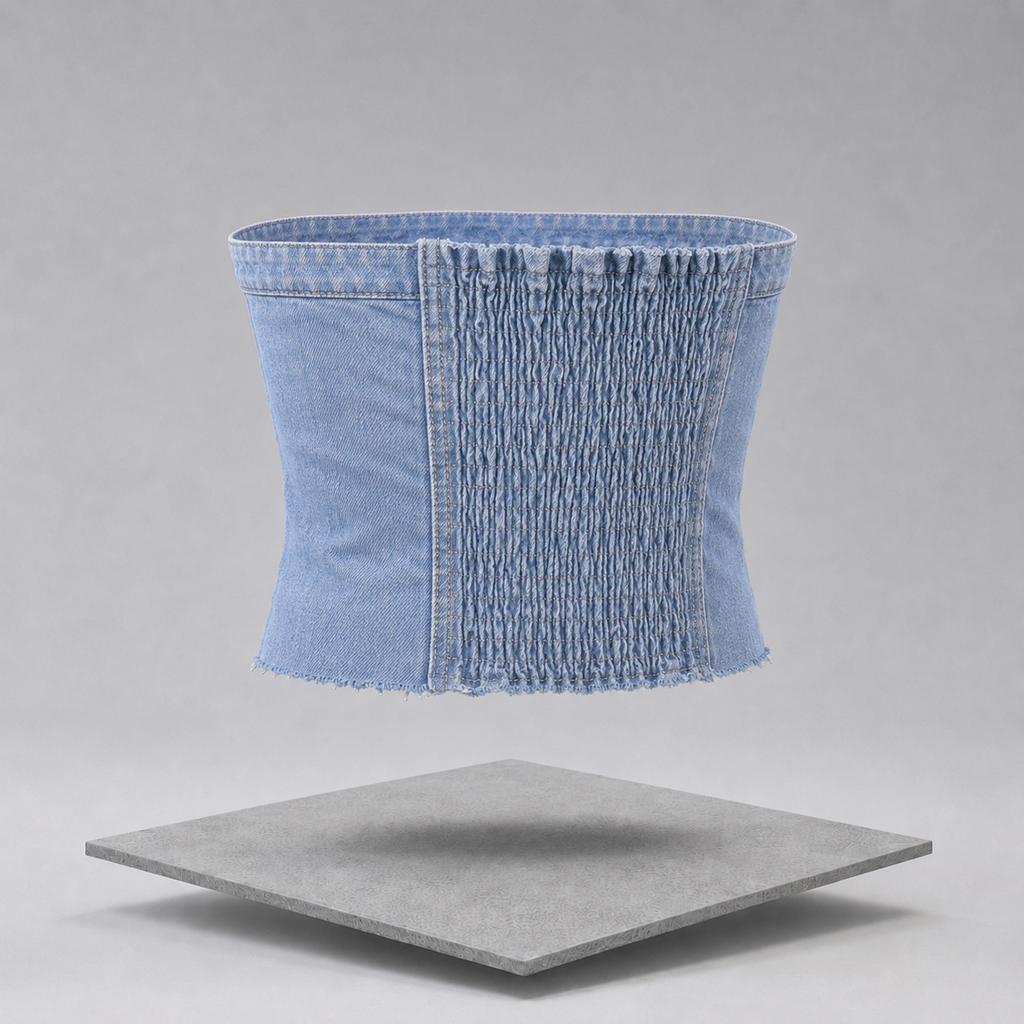 Button-Front Strapless Denim Top