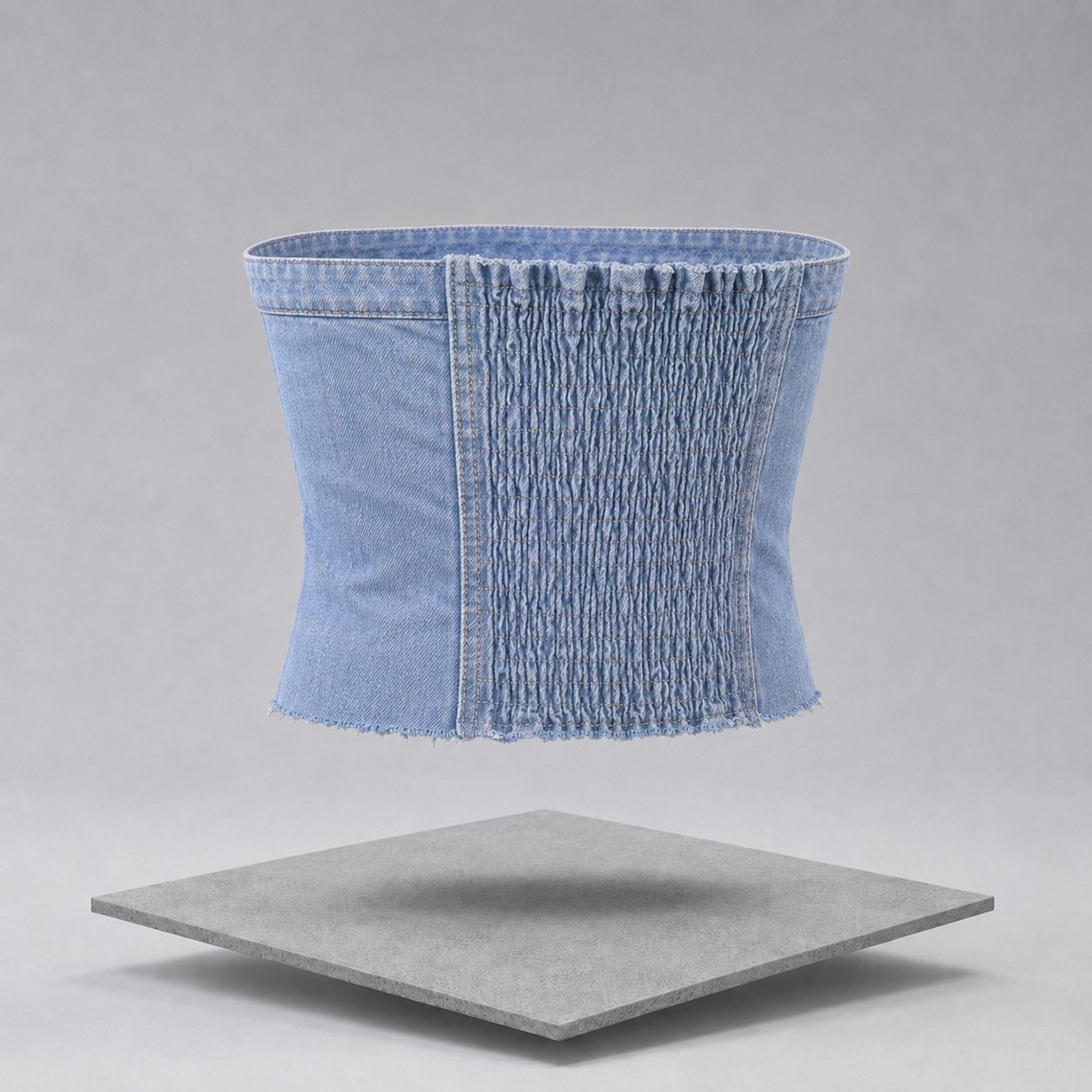 Button-Front Strapless Denim Top