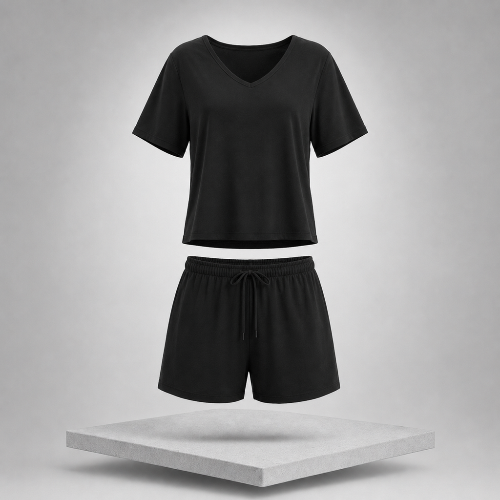 V-Neck Short Sleeve Top & Pocketed Shorts Lounge Set