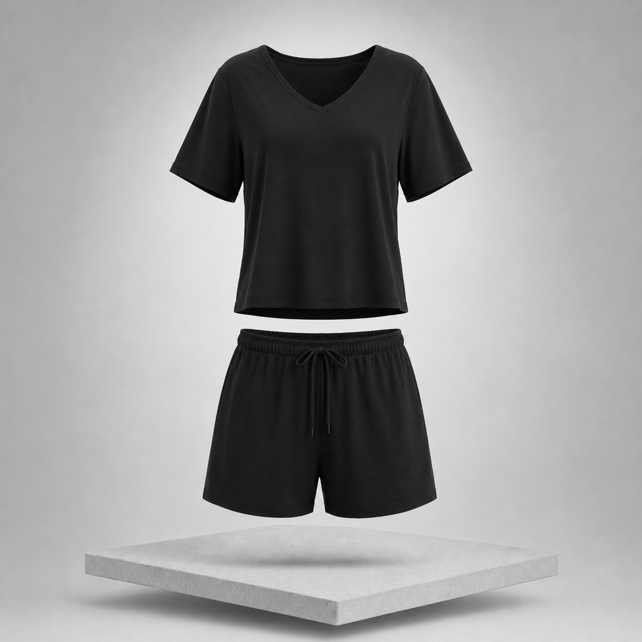 V-Neck Short Sleeve Top & Pocketed Shorts Lounge Set