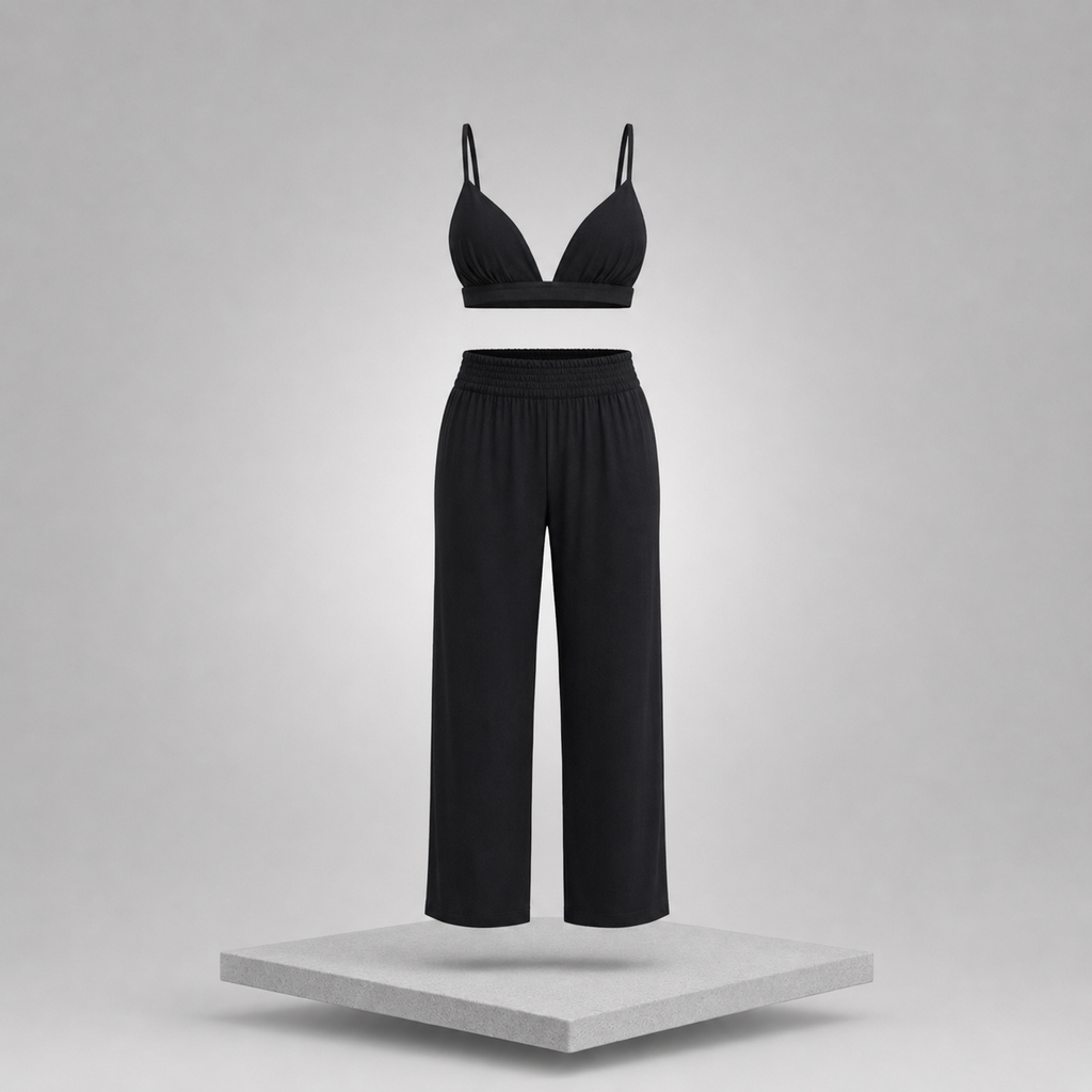 Short Sleeve Shirt, Bralette & Pants Lounge Set