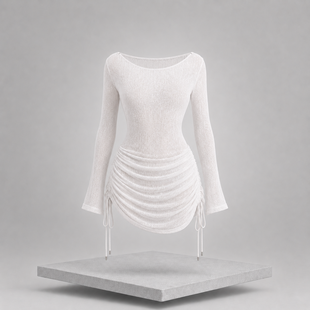 One-Shoulder Bell Sleeve Ruched Mini Cover-Up Dress
