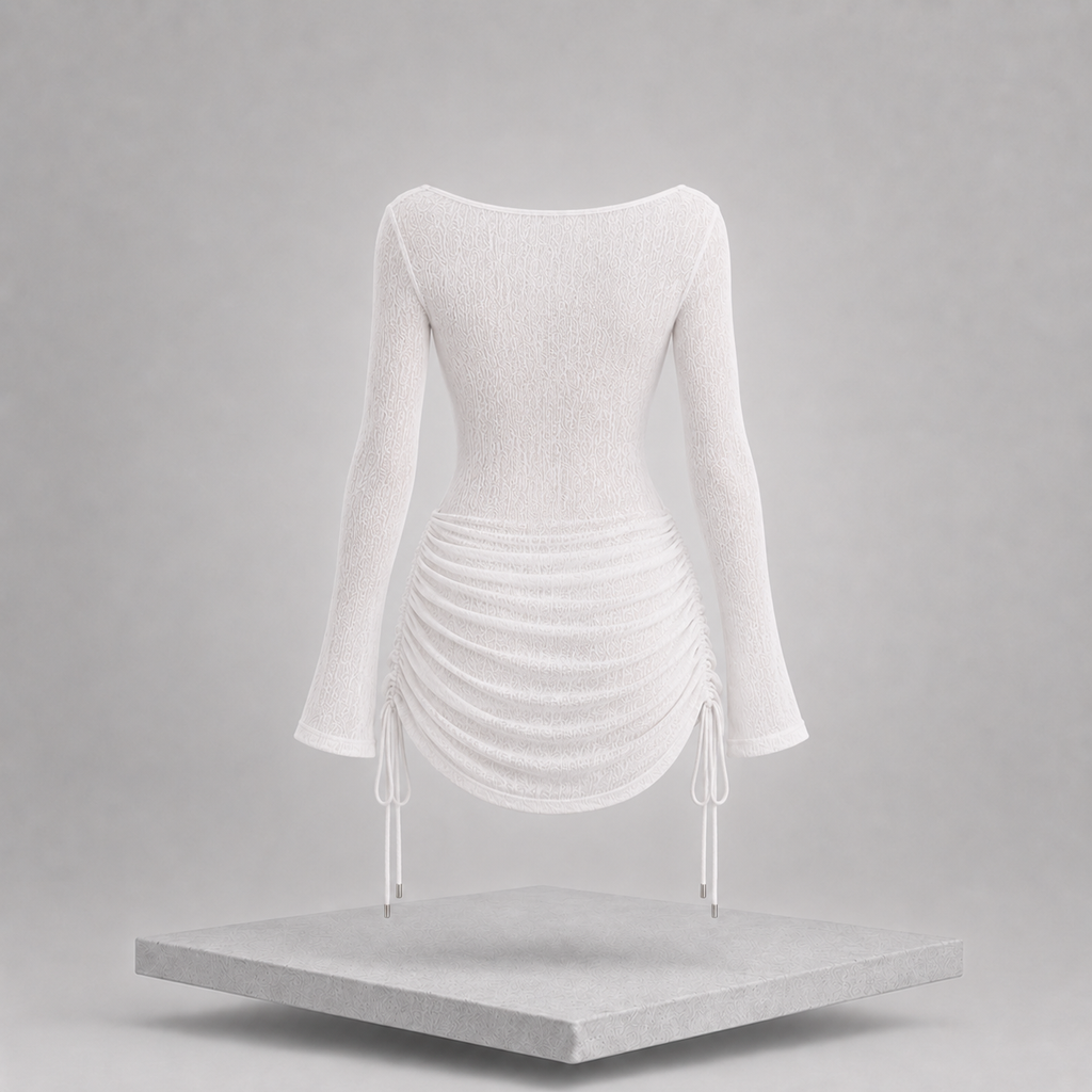 One-Shoulder Bell Sleeve Ruched Mini Cover-Up Dress