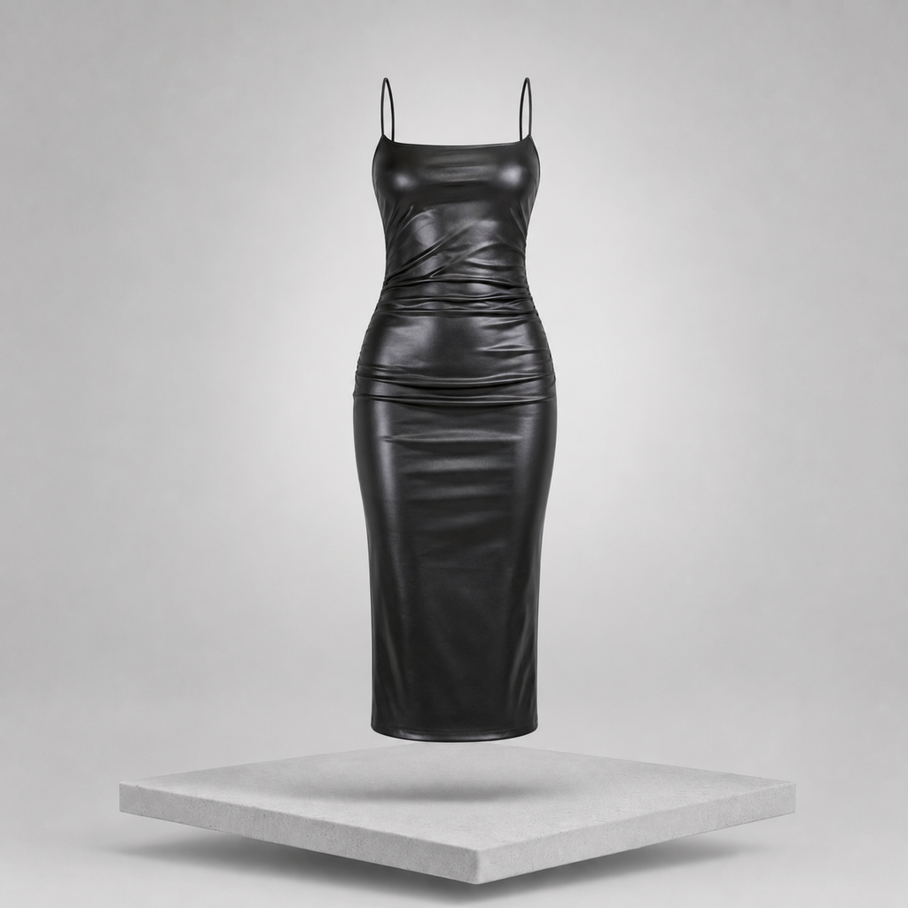PU Slit Midi Dress
