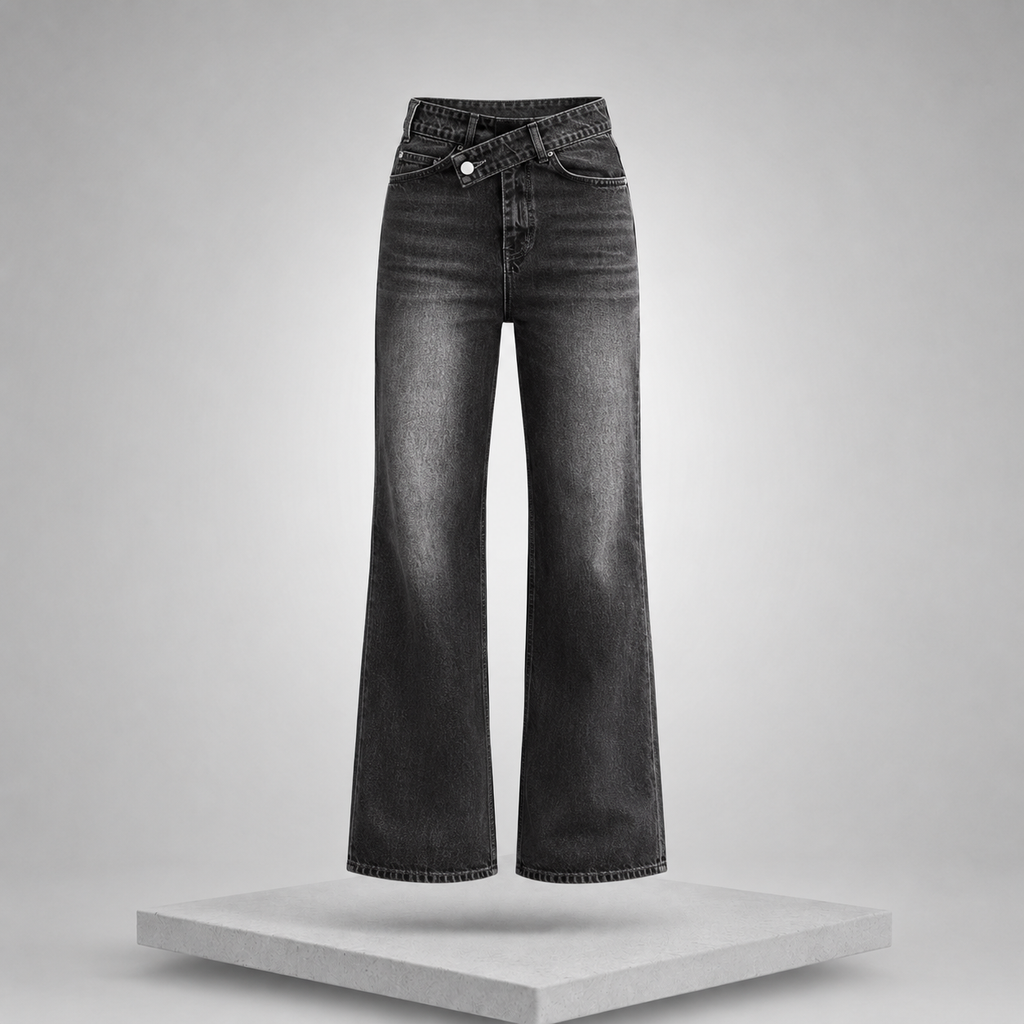 High-Waisted Slit Hem Jeans