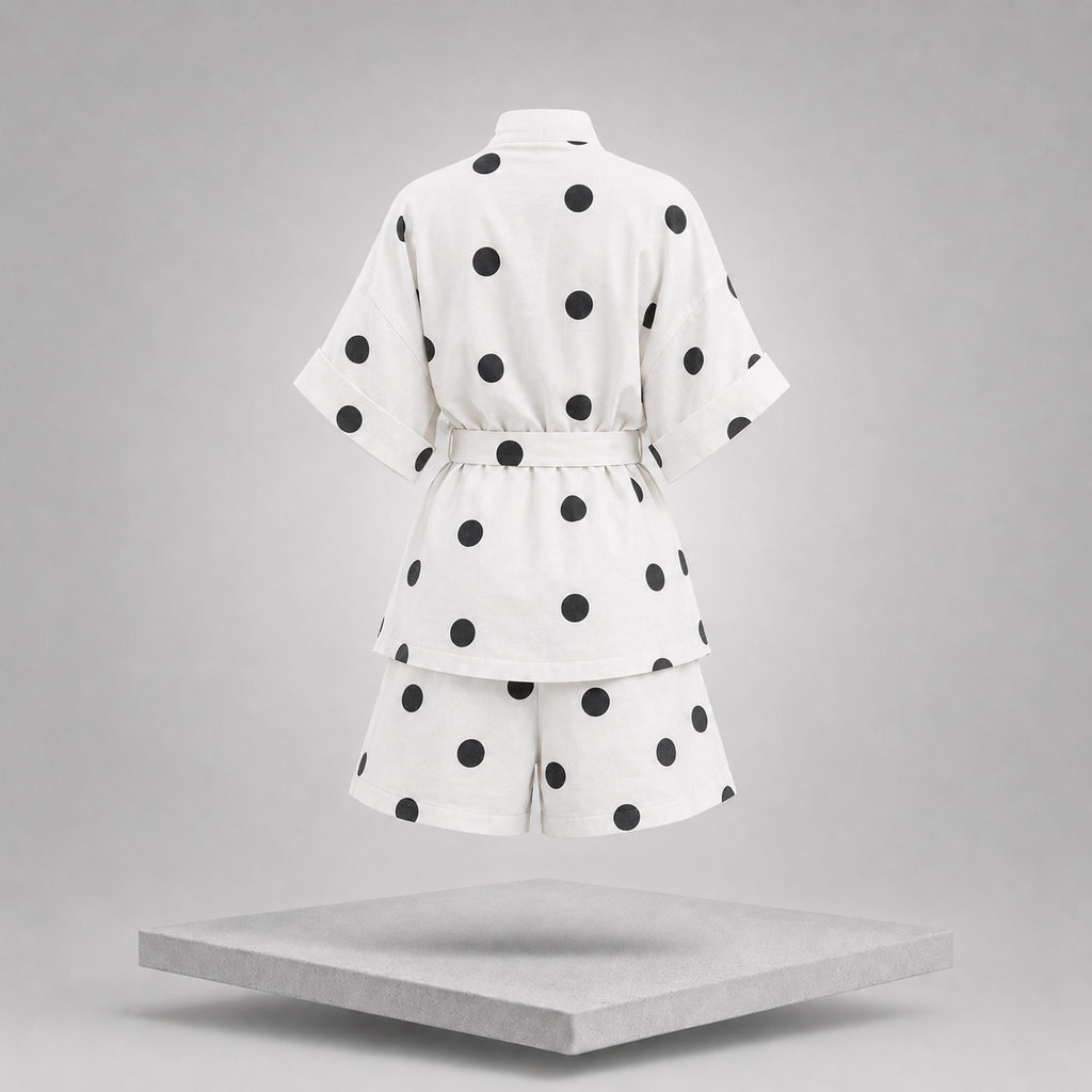 Polka Dot Tie Waist Top and Shorts Set