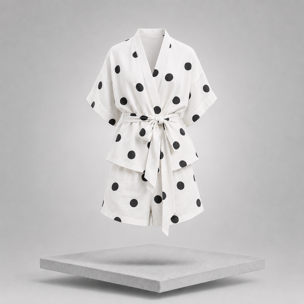 Polka Dot Tie Waist Top and Shorts Set