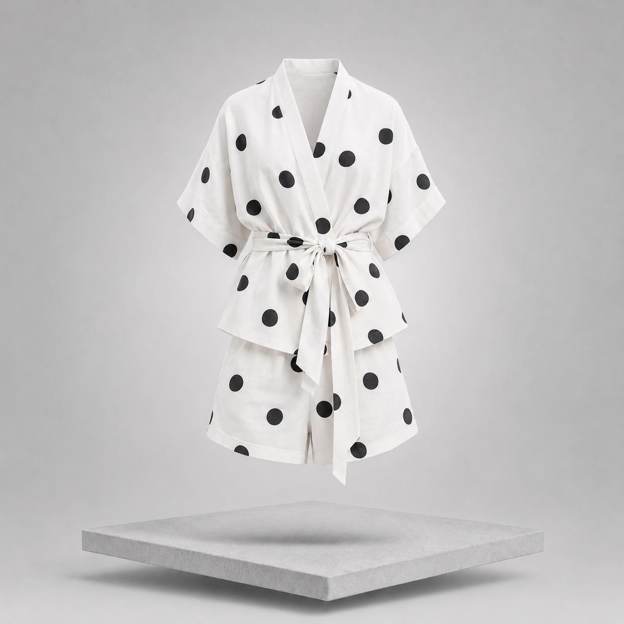 Polka Dot Tie Waist Top and Shorts Set