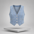 V-Neck Button Up Denim Vest