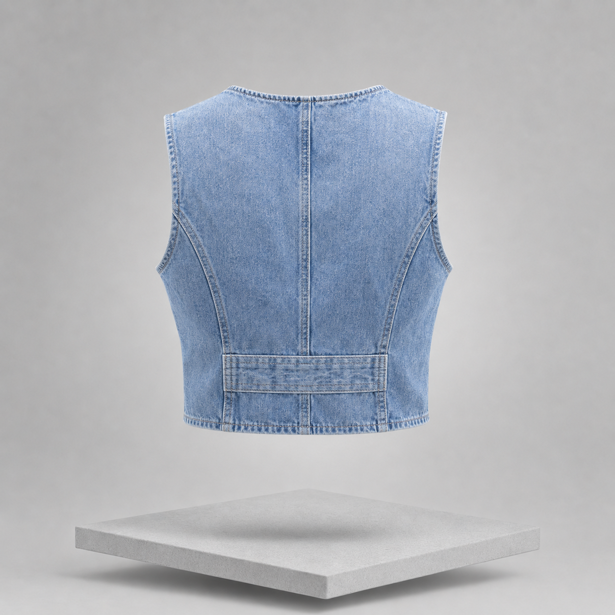 V-Neck Button-Up Denim Vest