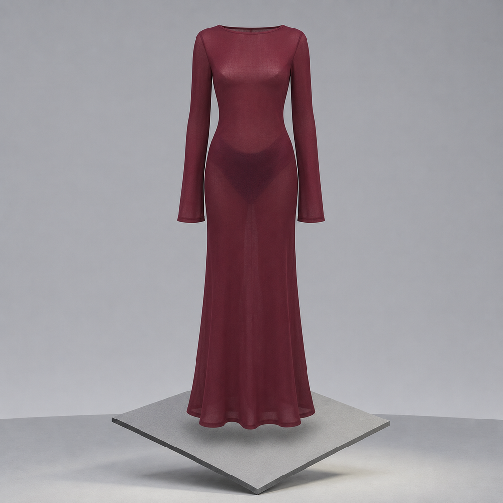 Backless Long Sleeve Maxi Cover-Up